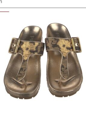 Prada Metallic Gold Leather T-Strap Sandals